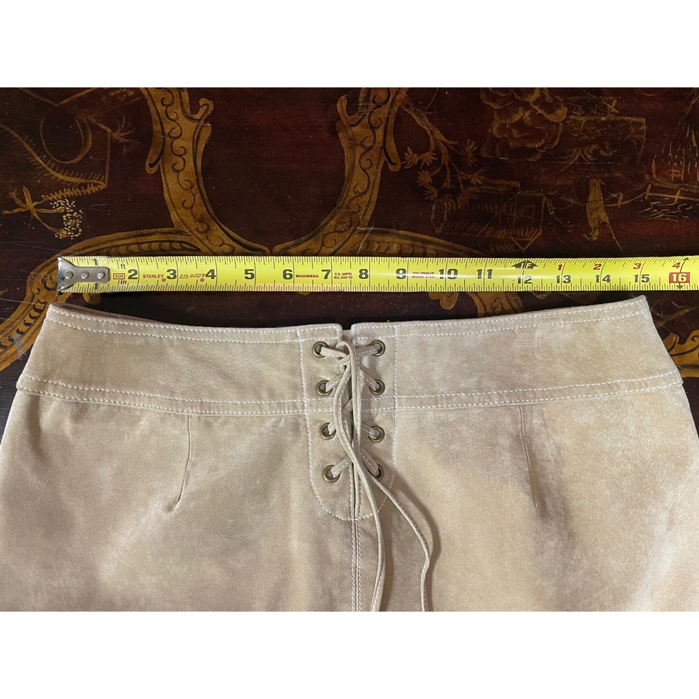 Doncaster Tan Suede Leather Lace Up Front Mini Skirt Western Coastal Cowgirl 8 - Picture 5 of 8